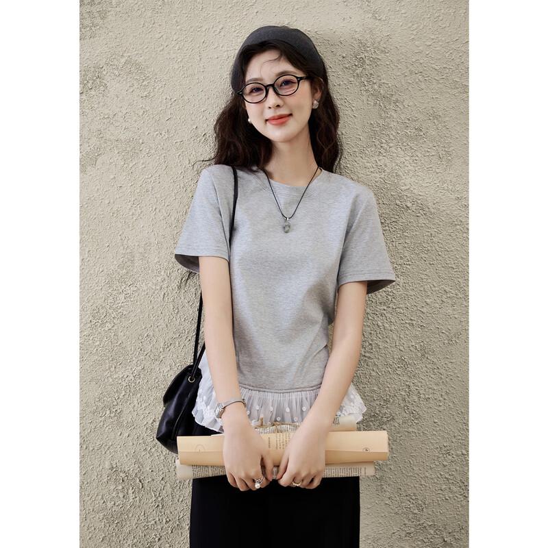 

M Xiu Women s Lace Hem Slim-Fit T-Shirt S