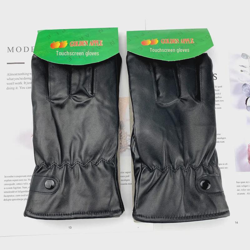 Herren PU Winter Radhandschuhe, Dick & Warm, Samtgefüttert, Regendicht, Stilvoll