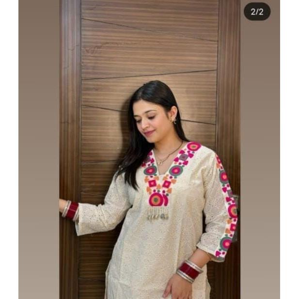 Beautiful Cotton Shiffley Kurta Pant Cord Set Indian Women Top Tunic Kurti Dress SC-2163
