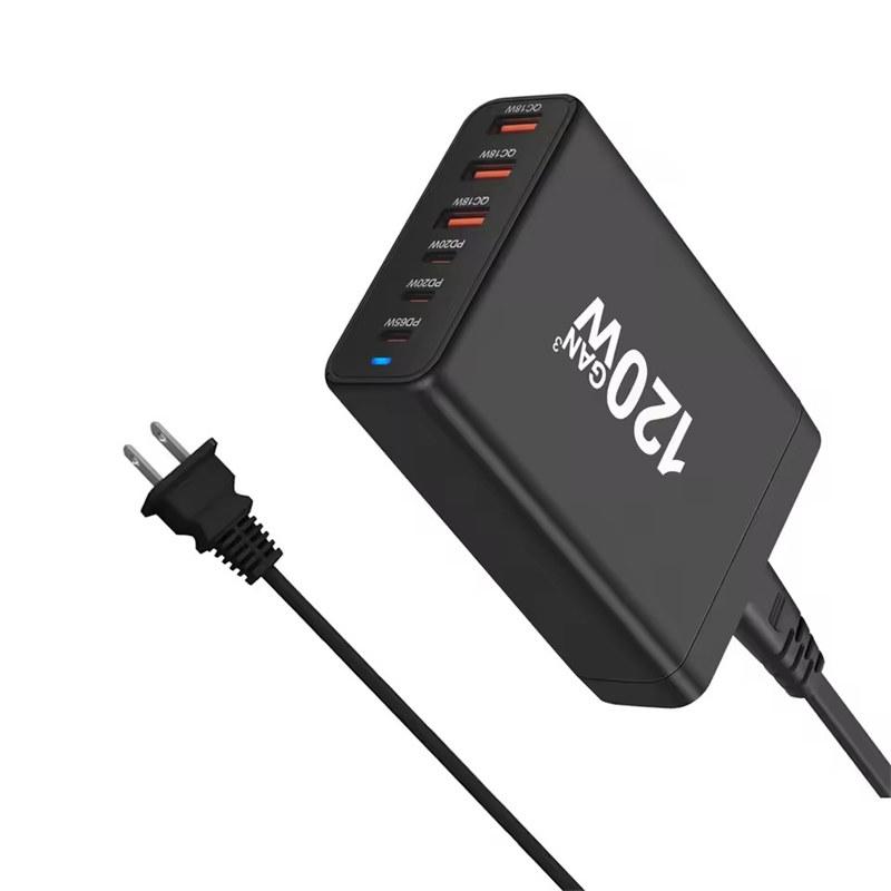 120W GaN Charger 6 Ports USB Type C PD Charger Quick Charge USB3.0 Type C Quick Charger Mobile Phone USB Charger