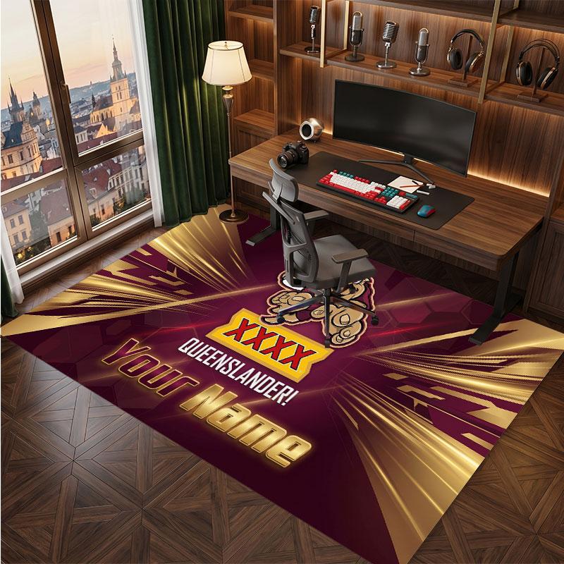 Tappeto in Cristallo Vellutato Personalizzato Queensland Maroons, Tappeto Morbido Antiscivolo con Testo Nome Personalizzato per Soggiorno Camera da Letto