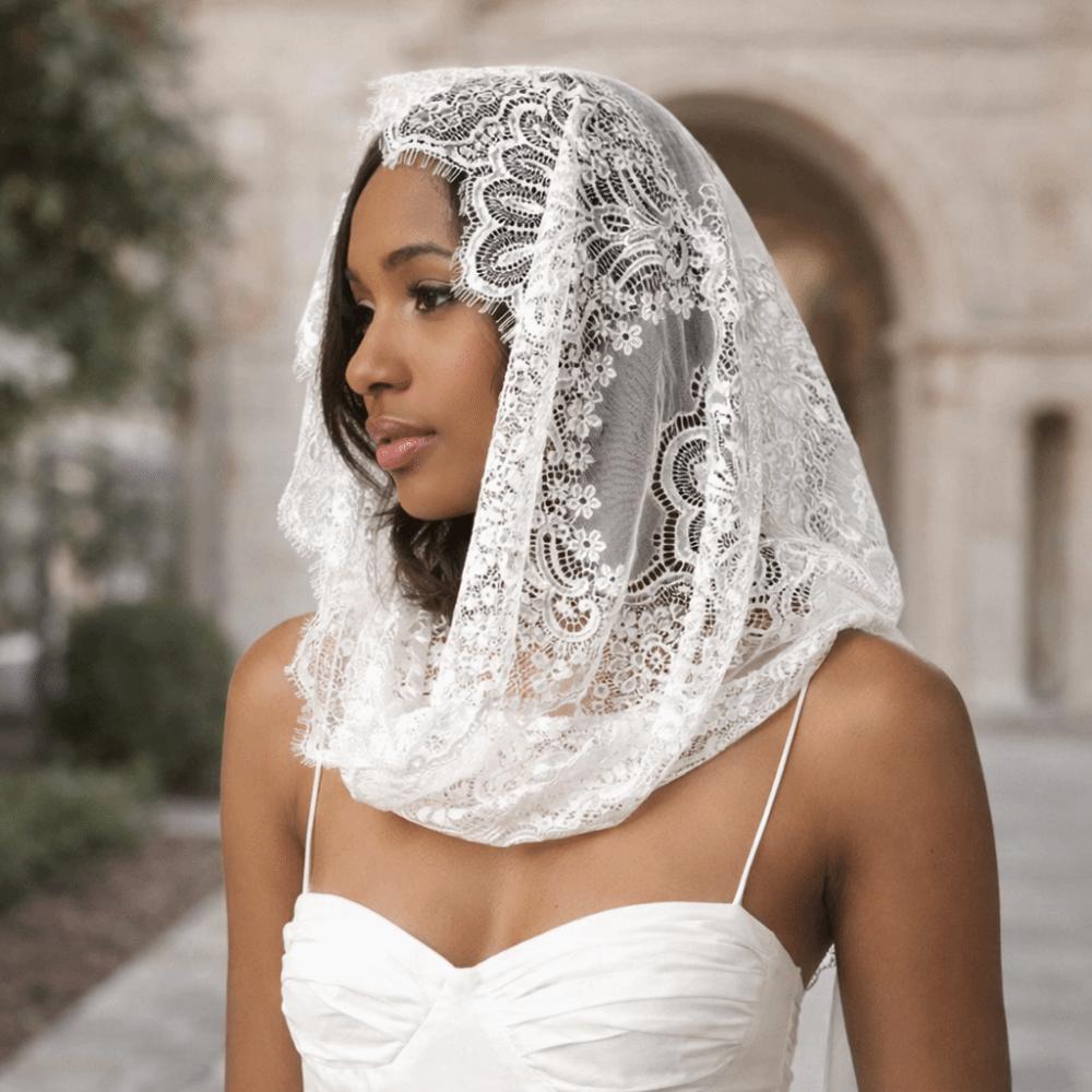 Catholic Bride Mantilla White Head Covering Elegant Lace Veil Women