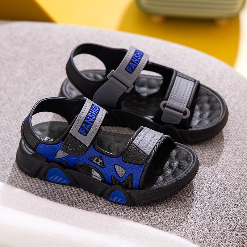 

Сандалии для мальчиков, новые, большие, детские, корейские, летние, детские, нескользящие, мягкие, подошвы, пляжная обувь для студентов 26-27 синий