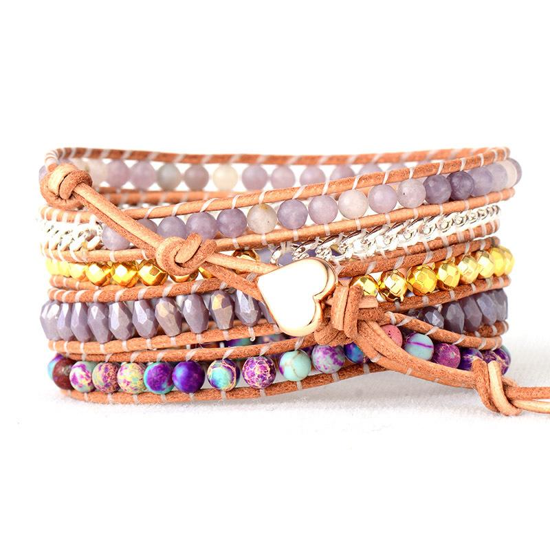 Natural stone amethyst multi-layer leather hand-woven winding bracelet bracelet jewelry Bohemian