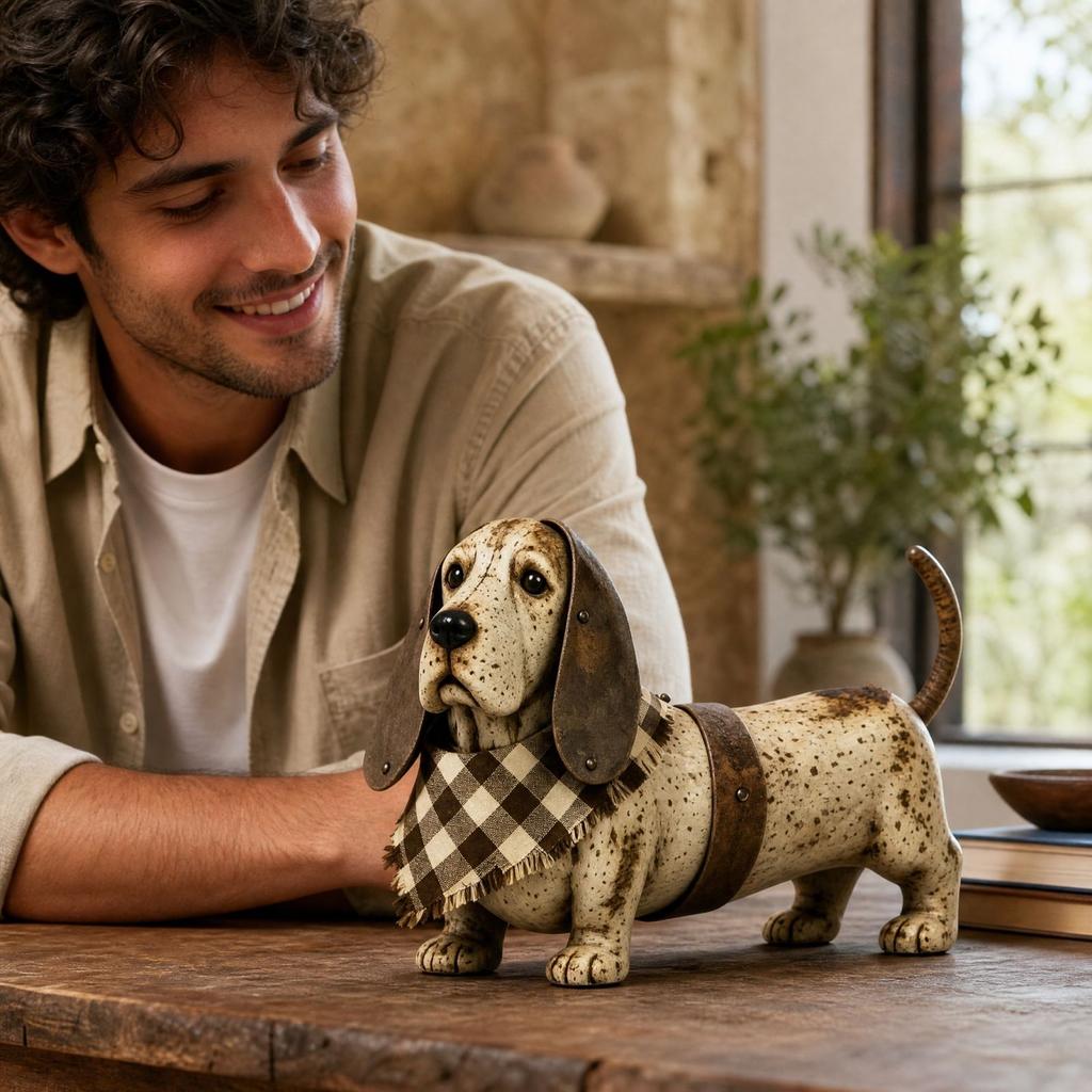 Hundefigur Vintage Slidt Bordplade Dekoration til Entré Hylde