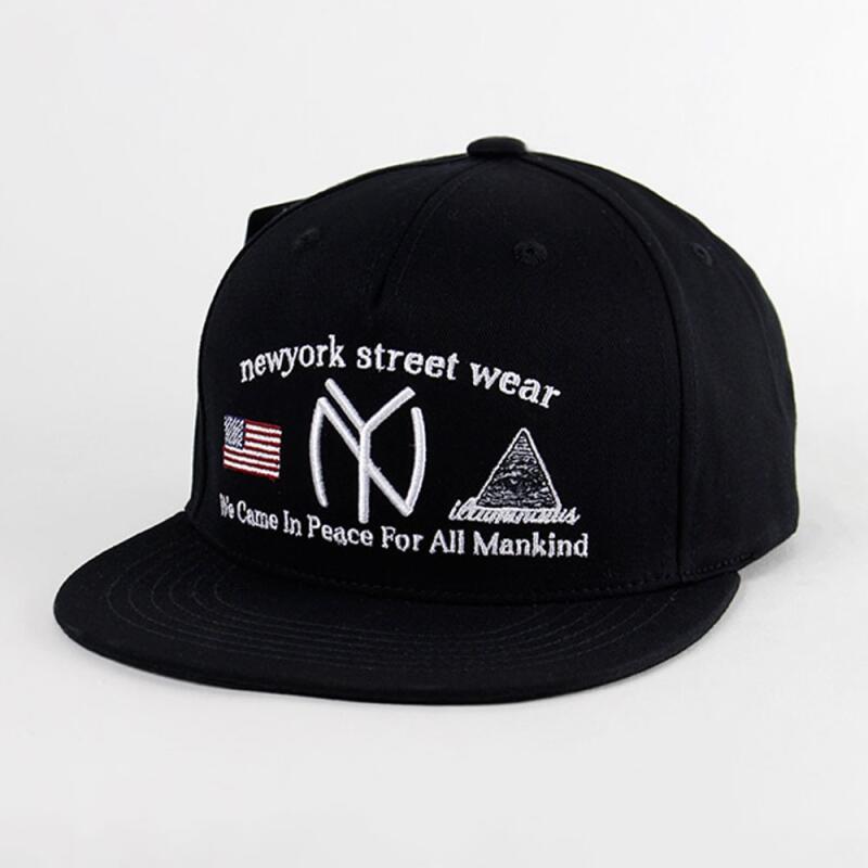 Men s and Women s Embroidered Logo NY Illumi Snapback Hat Fashion Ball Cap black