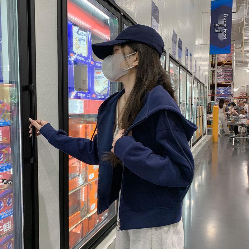 Women's Hooded Zip-Up Sweatshirt Jacket - Autumn/Winter Trendy Petite Cardigan