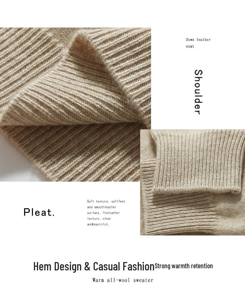 Men's Cashmere Knit Zipper Sweater - Solid Color, Loose Fit, Half-High Collar, Autumn/Winter Collection