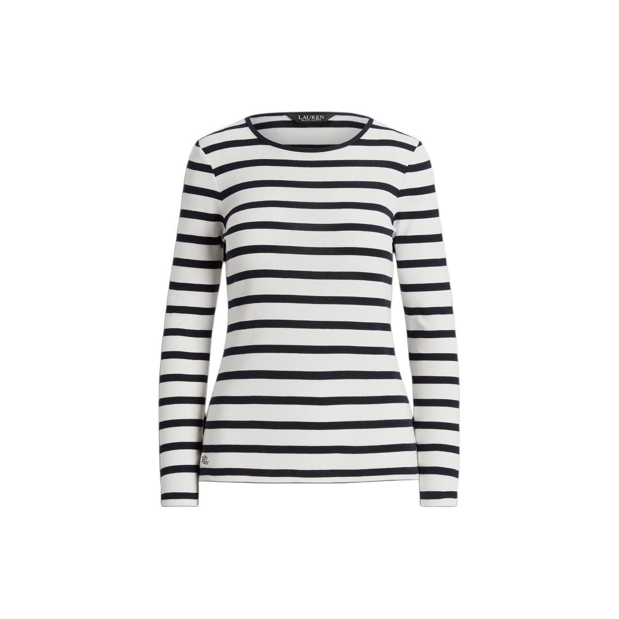 

Polo Ralph Lauren Ss24 Полосатая футболка с длинным рукавом и круглым вырезом, приталенного кроя, женский топ, белый WMLRKNIS6820167-100 M