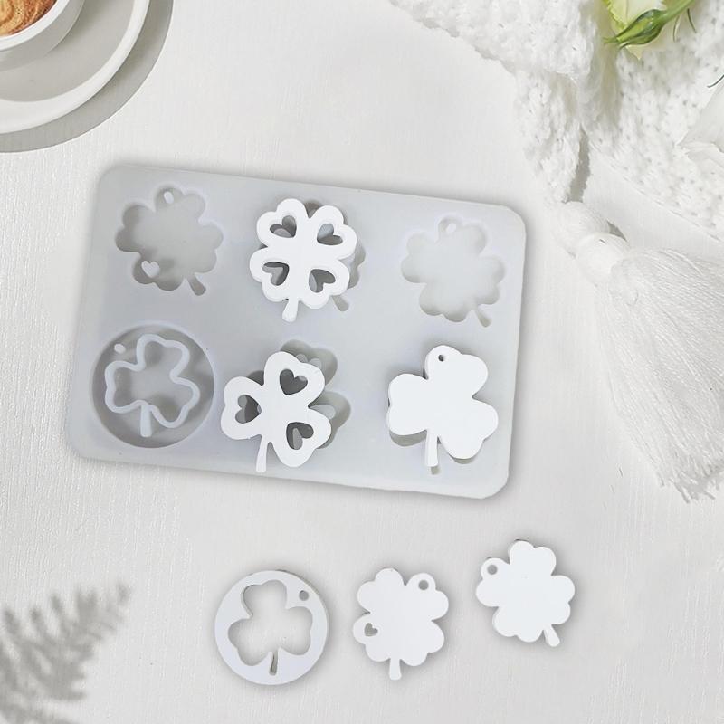 Holiday 6 Cavities Shamrocks Silicones Molds for Patricks Day Irish Theme Molds Keychain Pendant Jewelry Making Moulds