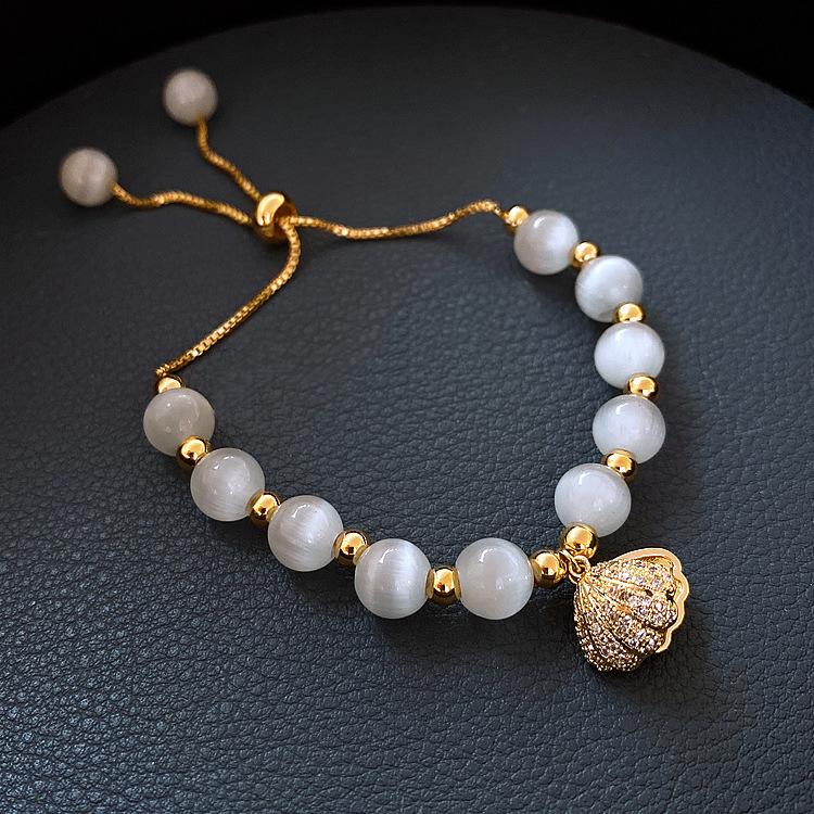 Bracelet en nacre perle d'eau zircon design sens tête de chat bracelet célébrité Internet tempérament bijoux femmes