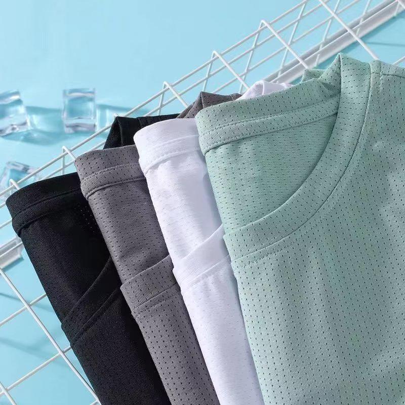 Camiseta de manga corta holgada de seda de hielo de secado rápido para hombre 2024