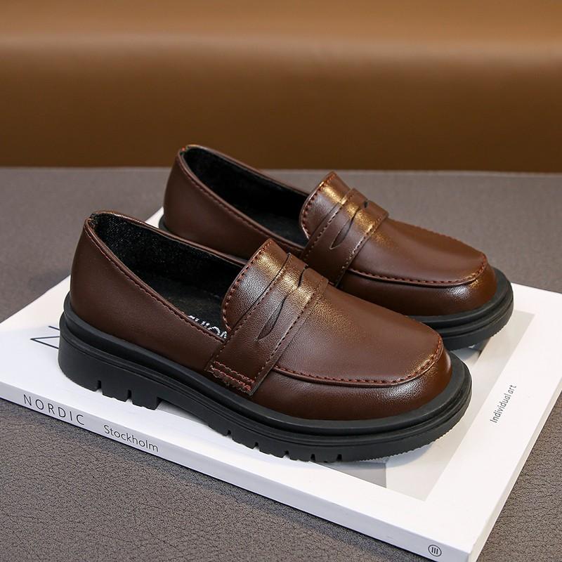 Spring and Autumn New Boys Leather Shoes Children Britain Style Black Casual Shoes for Girls Performance Slip-on Loafers