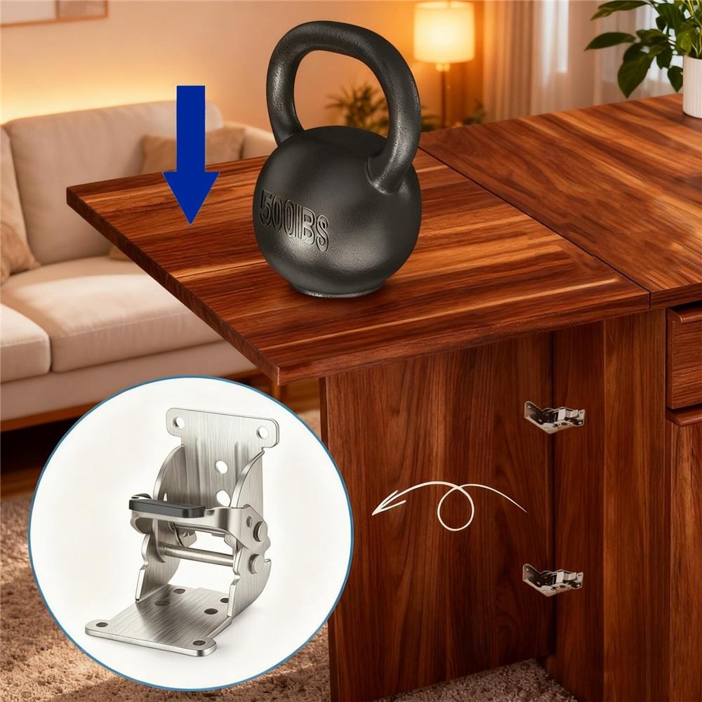 Heavy-duty Folding Bracket 0°-90°-180°, Silver Self-locking Quick-install Extension Support, 2 Pieces