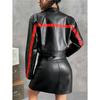 American High Street Stand Collar Short Leather Jacket For Women Stylish Cool Striped Zipper Front Coat Autumn Winter Fashion Outerwear