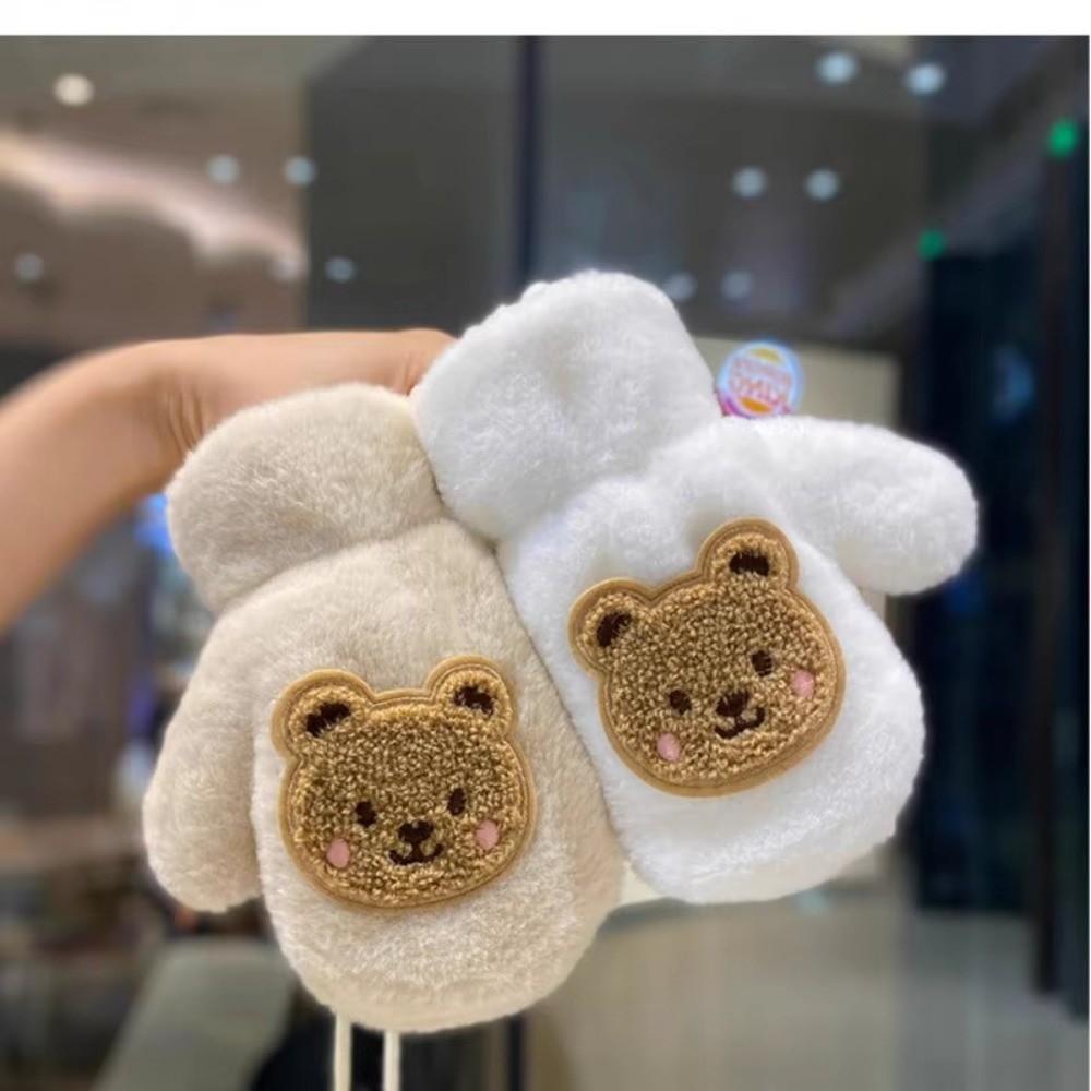 Waterproof Cartoon Bear Gloves Windproof Toddler Fingerless Gloves For Girls