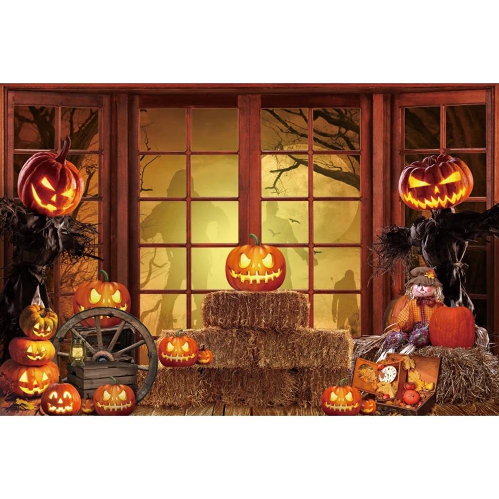 Autumn Forest Window Photography Backdrop Fall Maple Leaves Pumpkin Harvest Thanksgiving Kids Portrait Photo Background Decor