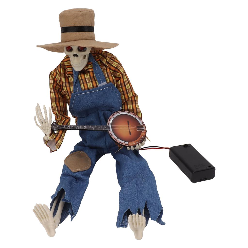 Halloween Cowboy Skull Statue Luminous Eyeball Simulation Halloween Cowboy Skeletons Ornaments for Desktop Decoration