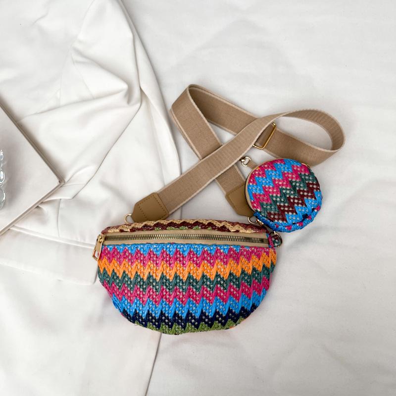 New Trendy Fashionable Mother Child Chest Bag Personalized Stripe Ethnic Style Crossbody Bag High end Simple Versatile Waist Bag