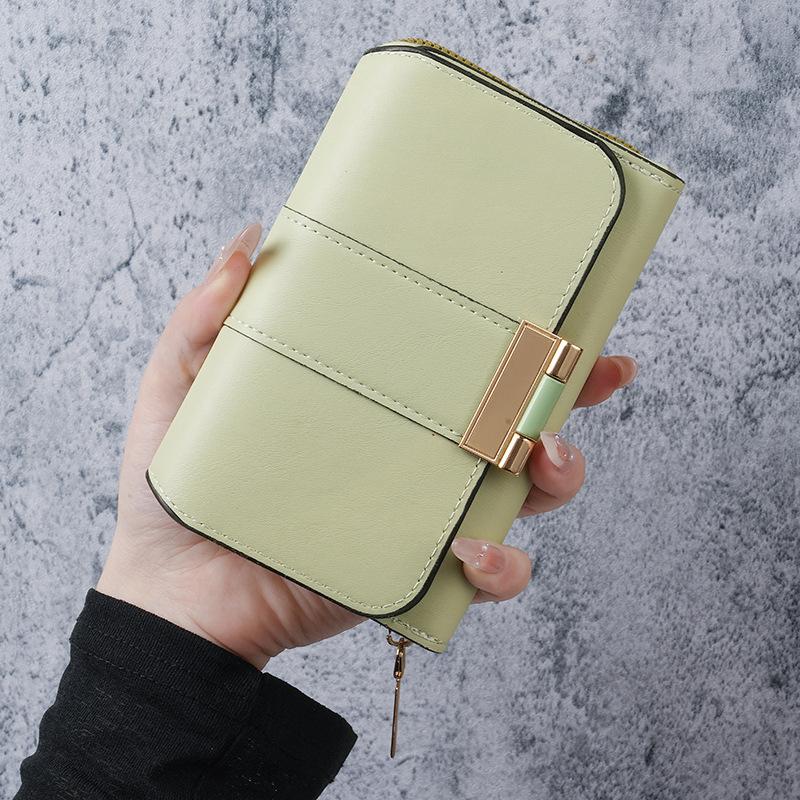 Women S Short Fashion Large Capacity Zipper Buckle Leather Wallet Student Solid Color Coin Purse one size