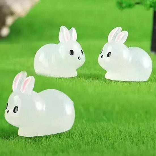 Leuchtendes Mini-Kaninchen Harzornament - Kreatives Cartoon-Tier für DIY-Schreibtisch-Mikrolandschaft