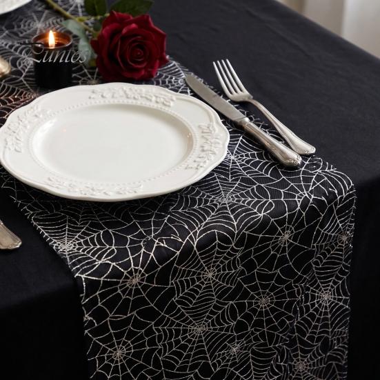 Decorative Table Runner for Events Metallic Foil Runner, Christmas Snowflake Glitter Spider Web Sheer Festive Setting Dinner Mesh Xmas Halloween