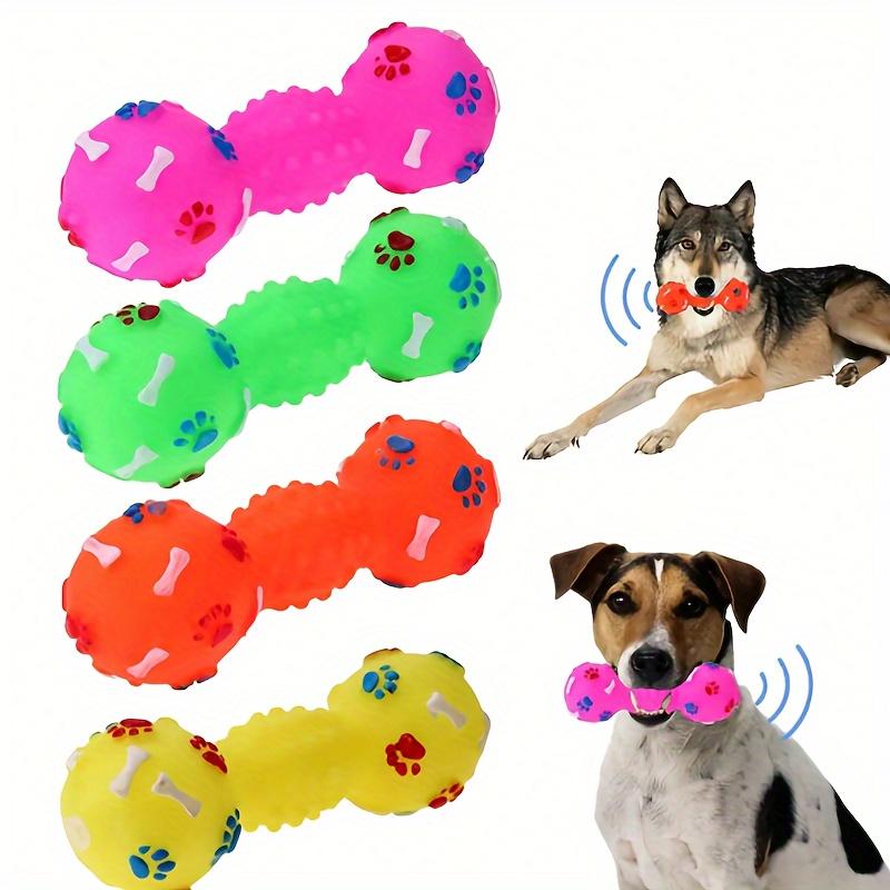 Interactive squeaky dumbbell dog toy, designed specifically for small dogs, made of durable rubber material