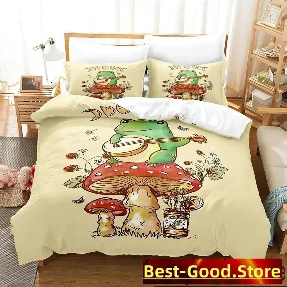Top Cartoon Cottagecore Frog Mushroom 3D Bedding Set Duvet Cover Quilt Cover Pillowcase Comforter king Queen Size Boys Adult