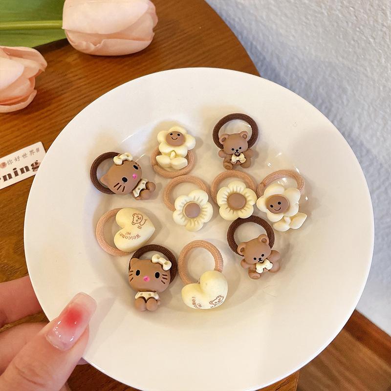 

10 шт./компл., повязка для волос с милым мультяшным медведем и кроликом, эластичная резинка для девочек, головные уборы с цветочным бантом, аксессуары для волос для маленьких детей, украшения