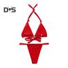 2Pcs/Set Women Bikini Set Halter Padded Wireless Bikini Bra High Waist Swimming Briefs Set Split Design Solid Color Swimsuit