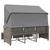Outdoor 3 Seater Sofa with Canopy and Footstools Grey Poly Rattan
