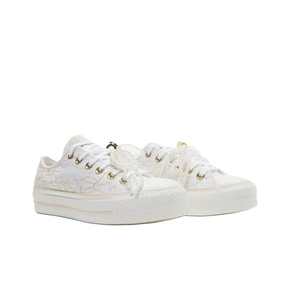 Converse Chuck Taylor All Star Lift Platform Low Perle Scarpe da Ginnastica da Donna Bianco Duna Chiaro Bianco Vintage A15197C