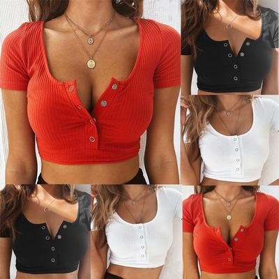 Summer Women V-Neck Slim Tank Top Sexy Crop Top Short Sleeve T-Shirt Blouse