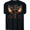 European Size Men'S Black Graphic T-Shirt with Ornate Cross Design - Features Fiery Orange Eagle Wings and 'Faith Over Fear' Cursive Text,Short Sleeve