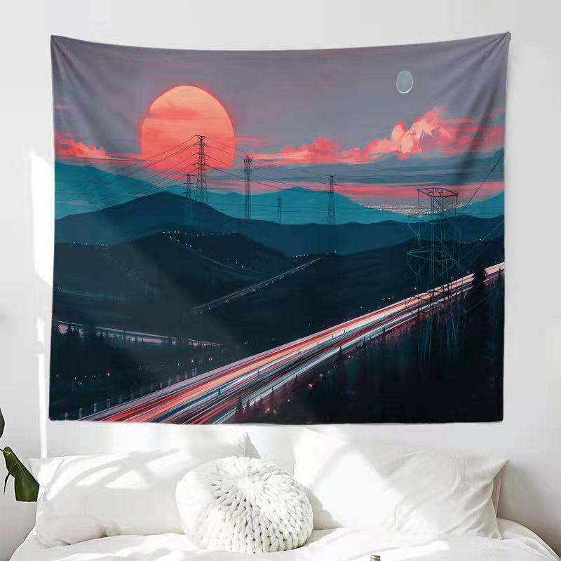 Aesthetics Sunset Starry Night Sky Moon Landscape Background Bedside Living Room Dormitory Decoration Tapestry