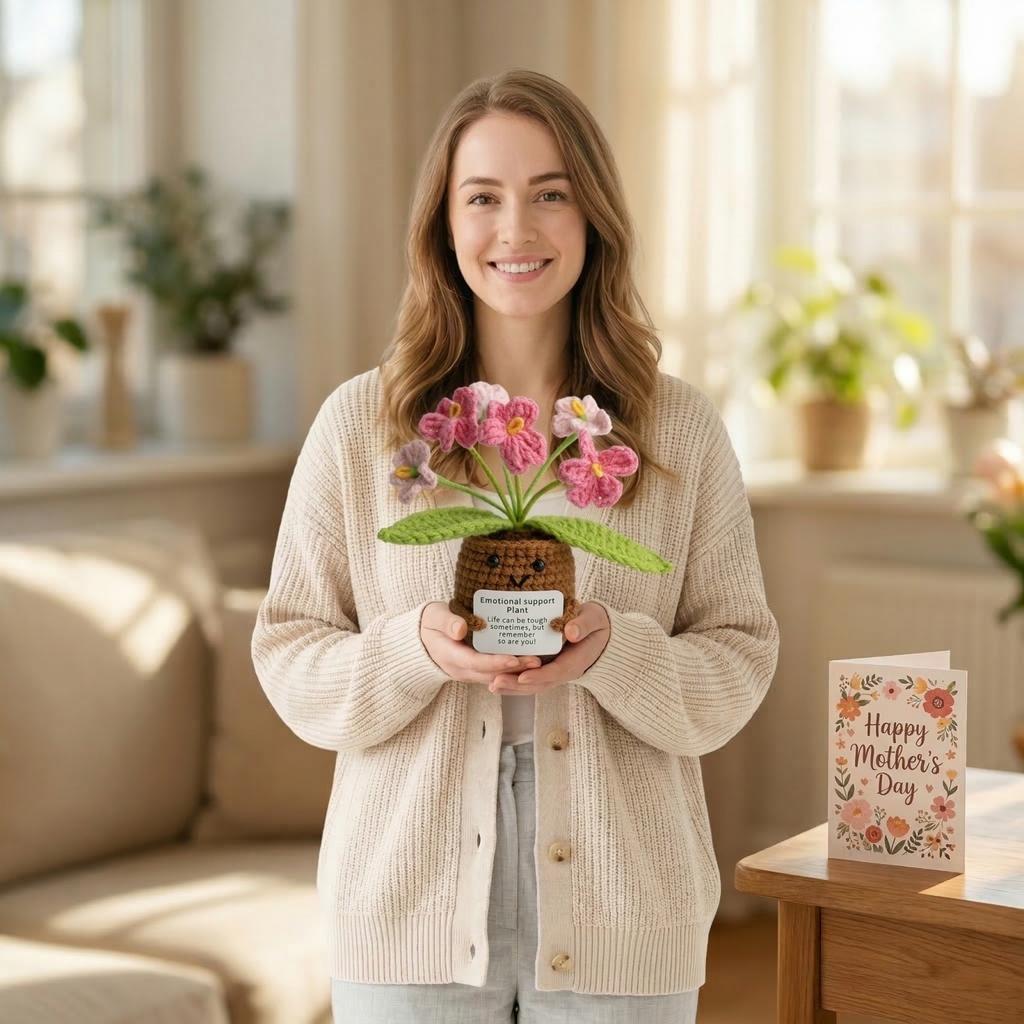Stickade Blommor, Krukväxter, Färdiga Produkter, Garn, Konstgjorda Blommor, Skrivbordsdekorationer, Handhållna Kortdockor