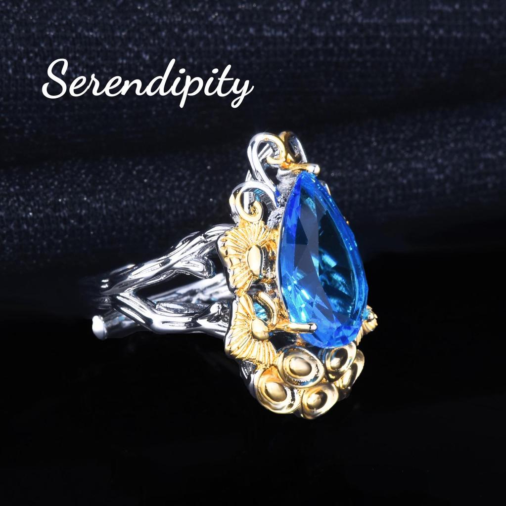 Retro Gold Ingot and Aquamarine Set: Cloud Teardrop Pendant, Open Ring, and Gem Earrings