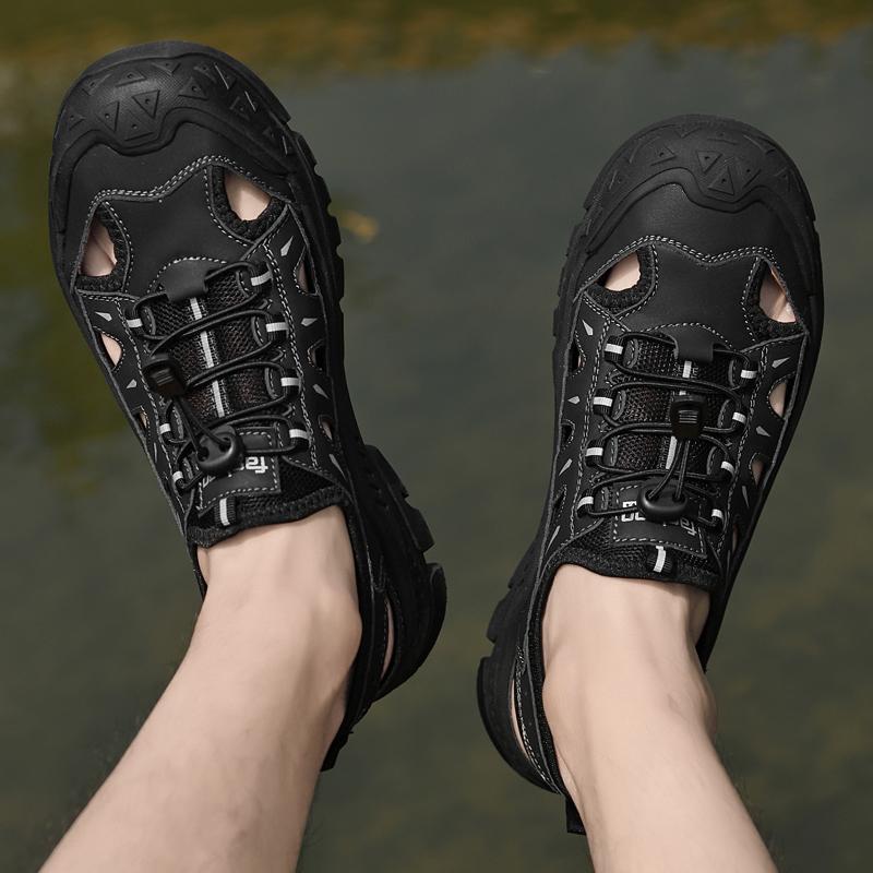 Men Hiking Sandals Outdoor Black Beige Hole Shoes Wide Palm Athletic Closed Toe Sport Sandals Beach Shoes Large Size