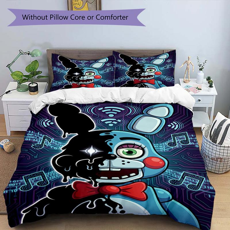 3-teiliges Bettbezug-Set (1 * Bettbezug + 2 * Kissenbezug, ohne Kern), Five Nights at Freddy's Bettwäsche-Set mit Aufdruck, Schlafzimmerdekoration, Ganzjahres-Bettwäsche, Geburtstagsgeschenk