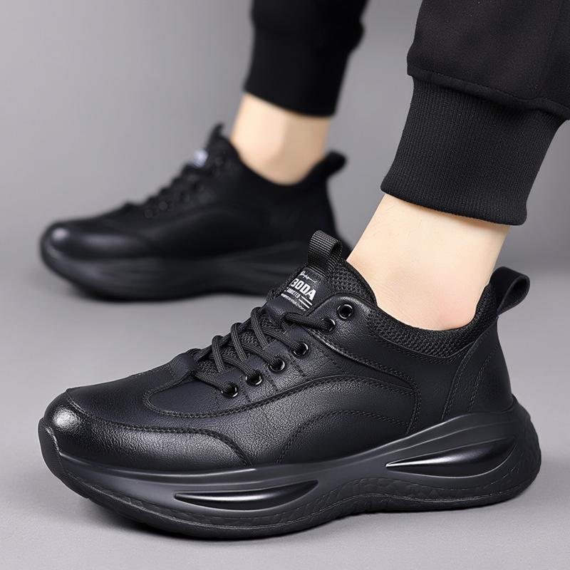 Men's Black Anti slip Series Fashionable and Popular Thick soled Sports Leather Shoes Comfortable and Innovative Casual Shoes
