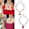 Double Layer Pearl Choker  Strawberry Pendant Necklace Collar Necklace