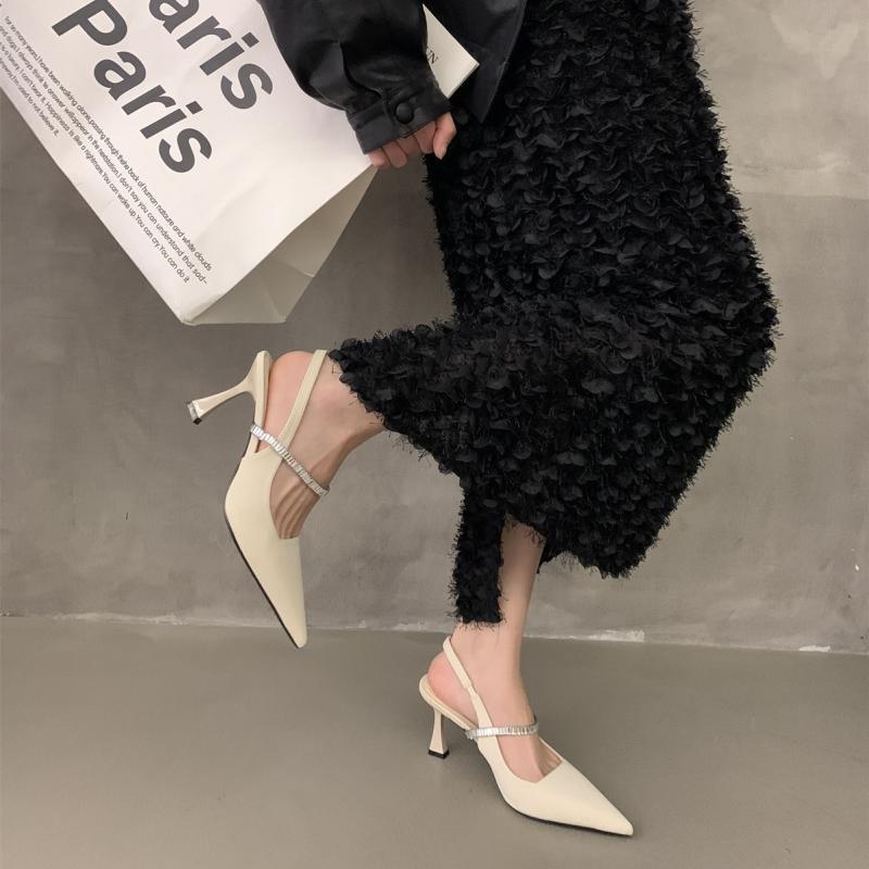 Beautiful Sandals with Skirt Black High Heels Evening Breeze Rhinestone Women's Shoes 2025 Spring French Mary Jane Shoes Single Shoes