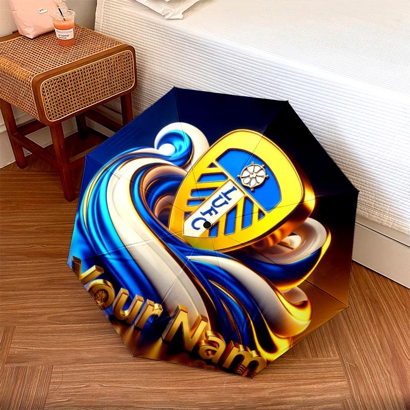 1 PC Automatic Folding Umbrella - Leeds United Custom Name Pattern, Portable & Foldable Design with 8 Ribs, Christmas Birthday Gifts