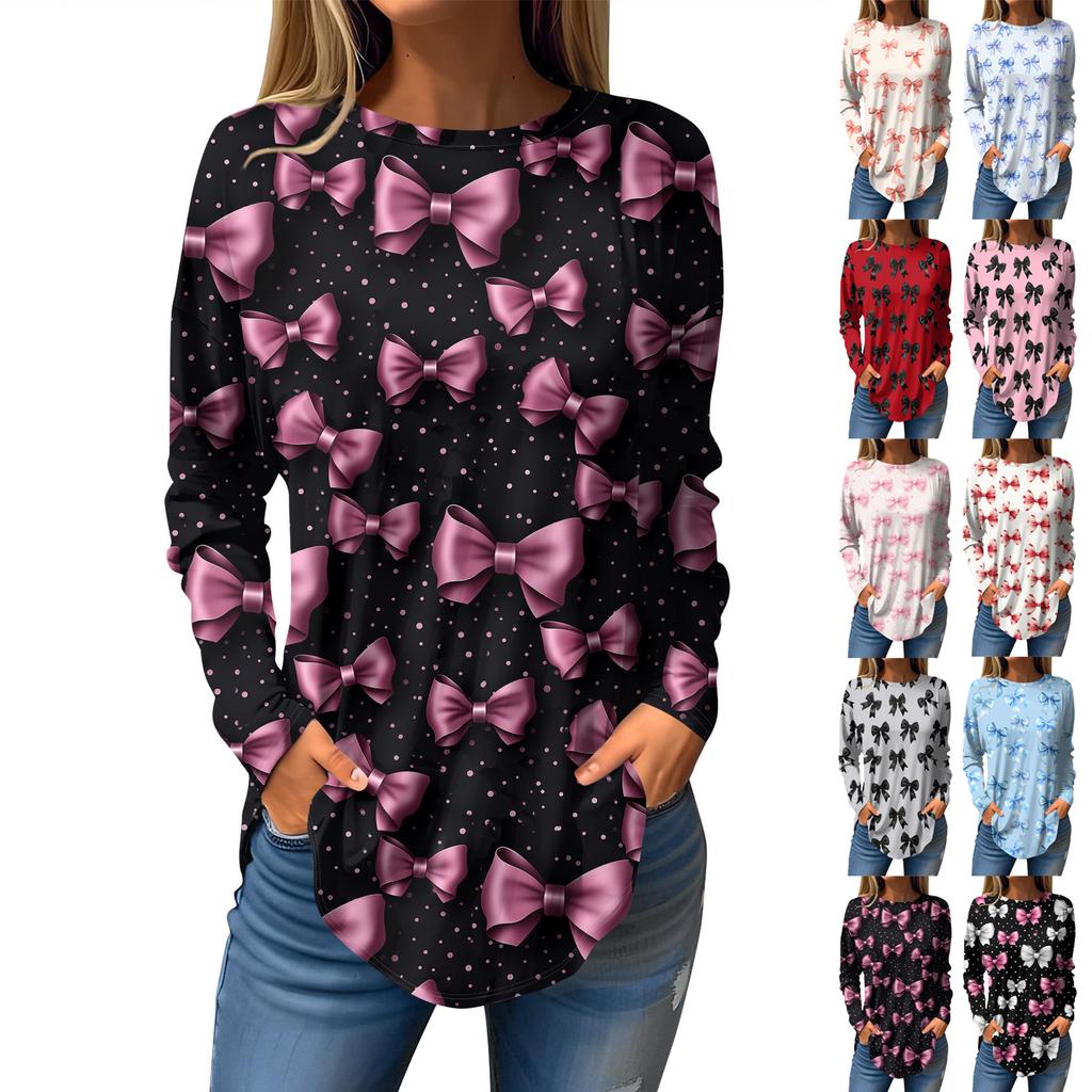 Tee Shirts For Women Fall Casual Long Sleeve Shirts Sweatshirt Vintage Graphic Printing Top Pullover Valentine's Day