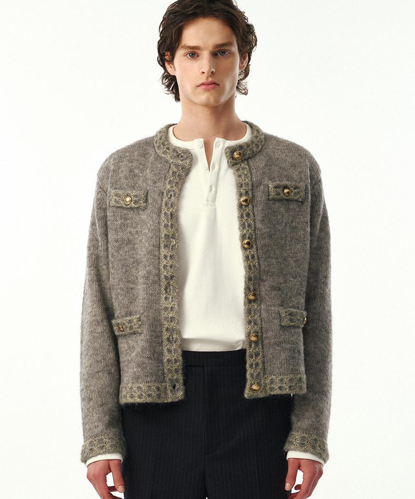 Moonsun Unisex, Mohair Tweed Cardigan Jacket / Melange Gray