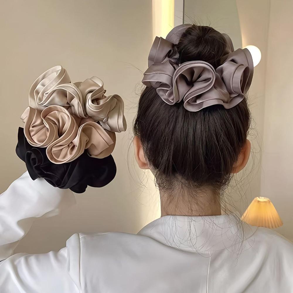 Fabric Pleated Large Intestine Hair Band Solid Color Retro Satin Versatile Ponytail Headpiece