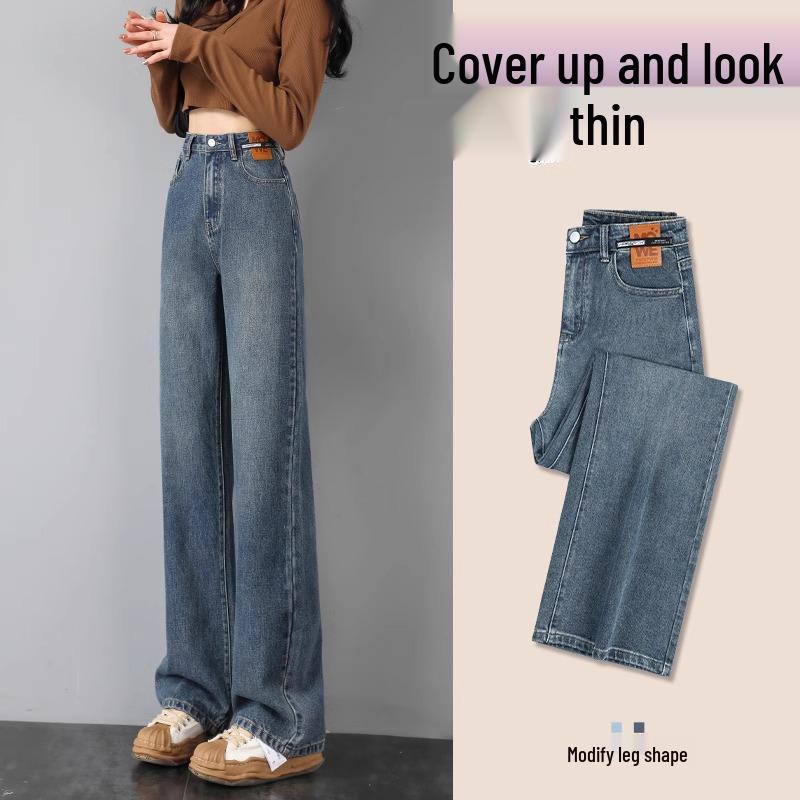 Women s High-Waisted Flannel-Lined Dark Blue Slim Straight Leg Jeans - Autumn/Winter 2025 Trendy Petite Style 27 (96-105 lbs)