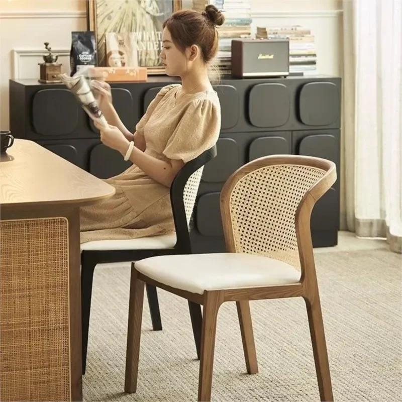 Solid Wood Nordic Design Dining Chair Rattan Backrest Can Be Used As A Home Medieval Leisure Chair Makeup Stool Or Dining Chair