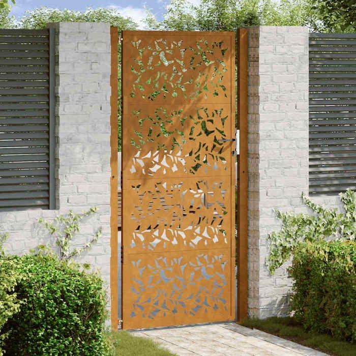 VidaXL Porte de jardin acier résistant aux intempéries design feuilles, porte de clôture, porte extérieure, porte en métal, 4100968