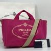 PRADA Canapa Mini Handbag Tote Shoulder Bag Canvas 2WAY Pink Logo Jacquard Women's